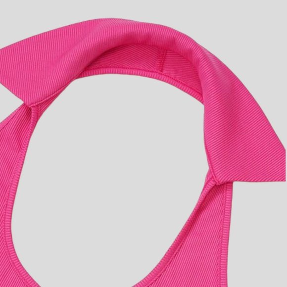 Women Ribbed Crop Top Size XS Pink-Magenta Halter Neck Backless Sleeveless - Picture 10 of 12
